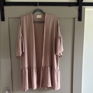 Beige Ruffle Sleeve Open Cardigan